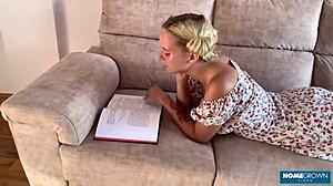 Blondie Lolipop worships Mark Pirson massive dick with blowjob and deepthroat in homemade pov. She rides cowgirl for quickie sex.