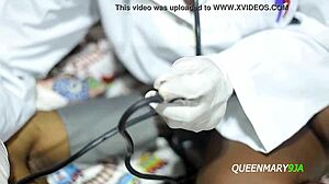 Naughty nurse jessica handles ts patient with big black cock in close up hairy pussy creampie