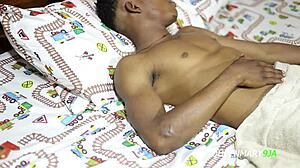 Naughty nurse jessica handles ts patient with big black cock in close up hairy pussy creampie