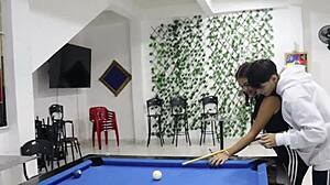 Brunette latina girl, are you getting fucked doggystyle on the pool table by your older stepbrother in this rough pov session?