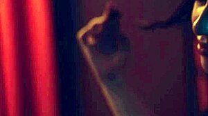 Brunette femdom licks toes like dessert in bdsm close up with choking gagging deepthroat. She dominates submissive slave with feet fetish tattoo play.