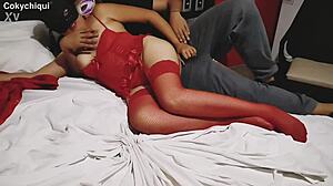 Horny wife gets groped while cuckold watches her pussy.