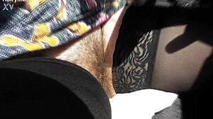 Look at my hairy mature pussy flashing nude in the car outdoors