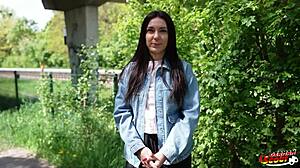 I spot fit slim teen 18+ viks angel on german streets for rough casting fuck pickup