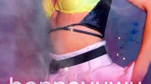 Watch Cute Petite Argentinian Bonneyuwu Dance in Pigtails and White Skirt!