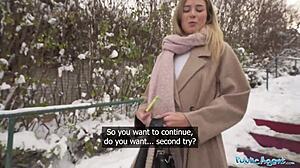 Public agent blonde teen gives pov blowjob then rides big cock in outdoor secret spot