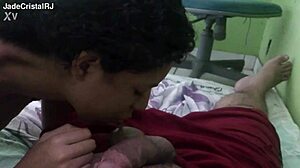 Oh wow, this submissive brazilian wife gives blowjob to friend while husband works!