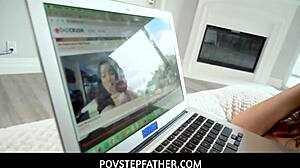 Teen stepdaughter April Olsen gives deepthroat blowjob in pov