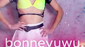 Watch Cute Petite Argentinian Bonneyuwu Dance in Pigtails and White Skirt!