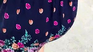 Blonde milf bbw flashes huge ass in lingerie outdoors. Stranger follows and lifts her skirt on public street for taboo thrill.