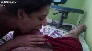 Oh wow, this submissive brazilian wife gives blowjob to friend while husband works!