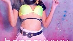 Watch Cute Petite Argentinian Bonneyuwu Dance in Pigtails and White Skirt!