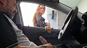 Risky Public Masturbation On Street For Hot Redhead College Girl In Car Outdoor