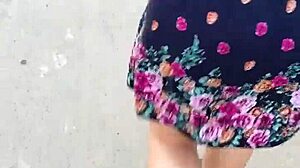 Blonde milf bbw flashes huge ass in lingerie outdoors. Stranger follows and lifts her skirt on public street for taboo thrill.