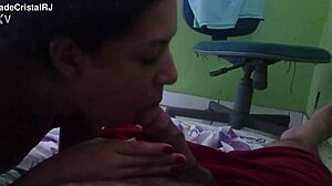 Oh wow, this submissive brazilian wife gives blowjob to friend while husband works!