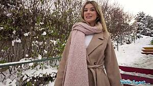 Public agent blonde teen gives pov blowjob then rides big cock in outdoor secret spot