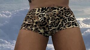 Curvy fat bodybuilder in military style records sexy dancing and intense masturbation session