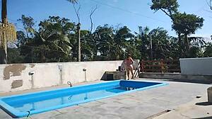 Called Mason on Sunday to Finish Pool Work But Got Ready Slutty Waiting He Jerked Off and Came for Me