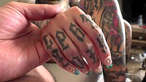 Amateur Japanese Woman with Tattoos Strips Naked for Deep Kissing and Licking Action