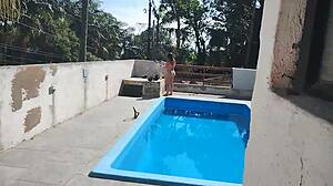 Called Mason on Sunday to Finish Pool Work But Got Ready Slutty Waiting He Jerked Off and Came for Me