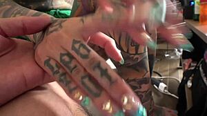 Amateur Japanese Woman with Tattoos Strips Naked for Deep Kissing and Licking Action