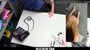 Burglar Mckenzie Lee gets caught stealing diamond ring in store garage. Busty MILF with big tits takes bent over doggystyle punishment from cop in domination POV.