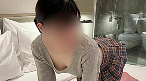 Japanese Student in Micro Mini Skirt Shows Skinny Legs