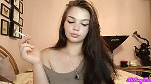 Brunette Latina Bunny With Blue Eyes Smokes Seductively