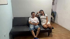 Shy 18 Year Old Girl With Big Tits And Big Ass Gets Wet By 55 Year Old Stepfather. Stepsister Joins Taboo Threesome In Homemade Bed Scene.