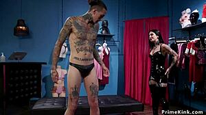 Busty alt slut, you're my tied slave for rough anal banging with strapon domination.