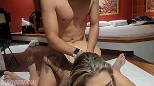 Wife Gives It To Lover In Motel But Husband Joins For Double Penetration Action. She Takes Dotado's Cock In Ass And He Cums Inside. 🔥😈