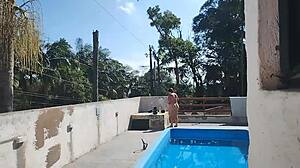 Called Mason on Sunday to Finish Pool Work But Got Ready Slutty Waiting He Jerked Off and Came for Me