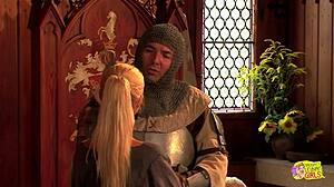 A blonde and a brunette medieval hotties enjoy outdoor lesbian licking and fingering.