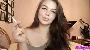 Brunette Latina Bunny With Blue Eyes Smokes Seductively