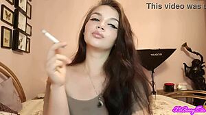 Brunette Latina Bunny With Blue Eyes Smokes Seductively