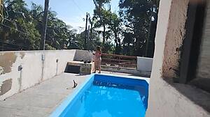 Called Mason on Sunday to Finish Pool Work But Got Ready Slutty Waiting He Jerked Off and Came for Me