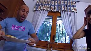 Young asian babe takes cumshot on face after anal doggystyle with brunette cutie