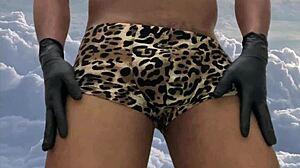 Curvy fat bodybuilder in military style records sexy dancing and intense masturbation session