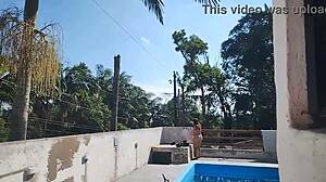 Called Mason on Sunday to Finish Pool Work But Got Ready Slutty Waiting He Jerked Off and Came for Me