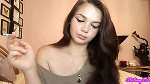 Brunette Latina Bunny With Blue Eyes Smokes Seductively