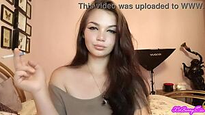 Brunette Latina Bunny With Blue Eyes Smokes Seductively