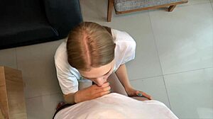 Rent can be free if this cute blonde teen keeps sucking my cock