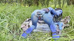 Avatar Monika Fox uses big dildo for hard anal and pussy fuck with squirting in nature outdoors