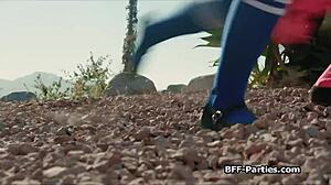 Hey those sexy rangers are sharing a dick and having orgasms