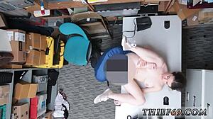 Brunette teen in police uniform confronts petite college burglar denying old thief suspicions