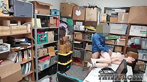 Brunette teen in police uniform confronts petite college burglar denying old thief suspicions