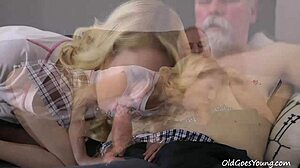 Old Goes Young 18+ Sexy Helena Blows Old Goes Young 18+ With Shaved Pussy And Small Tits