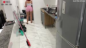 Security Camera Captures Brazilian Cleaner With Tasty Big Ass Driving Boss Crazy In Fetish Scene