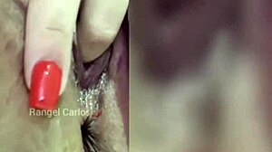 Blonde Brazilian babe Rangel Carlos fingers her juicy swollen pussy piercing in homemade orgasm rush!