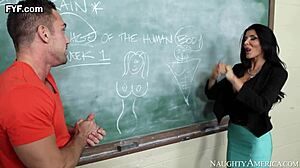 Romi Rain teaches Johnny a lesson with big fake tits and ass in stockings titty fuck